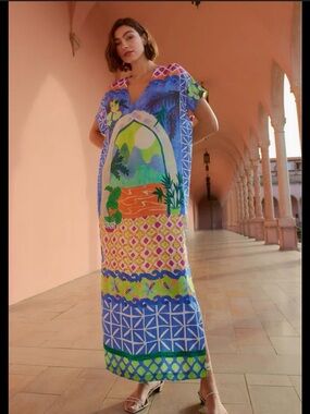 Marie Oliver Multicolor Scenic Print Maxi Dress - Blue, Green, Yellow, Pink